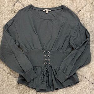 Express Charcoal Lace-Up Women's Blouse